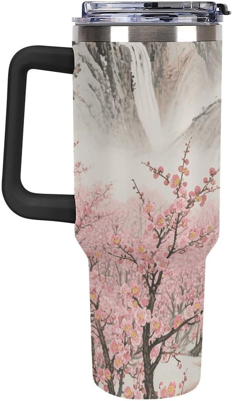 40 Oz Tumbler with Straw And Lid Plum Blossom Landscape Insulated Travel Coffee Mug Stainless Steel Water Bottle Vacuum Insulated Tumblers for Sport Work Car Travel Weekends