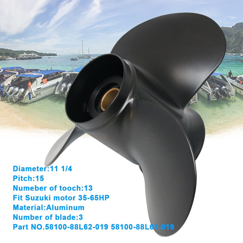 Boatman Hélice de bateau en aluminium 11 1/4 x 15 pour moteur hors-bord Suzuki 35-65 CV, 13 cannelures dentées