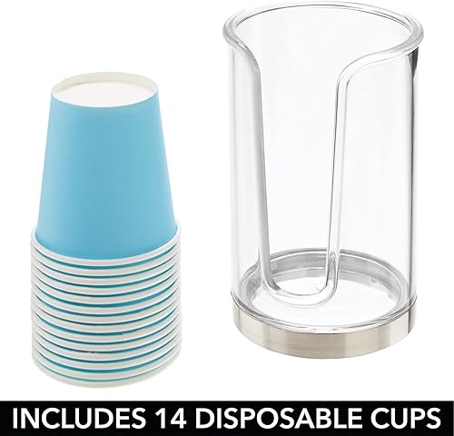Miniatura 4 de mDesign Dispensador de vasos de papel desechable pequeño y compacto de plástico, para enjuague bucal, soporte de almacenamiento para encimeras de