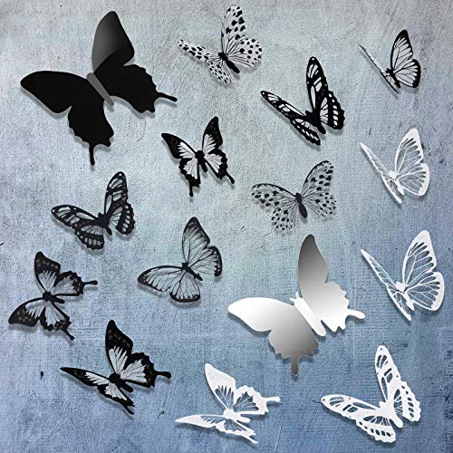 168 Pieces 3D Butterfly Wall Stickers Crystal Butterfly Wall Decor 3D Mirror Butterfly Combination Decor DIY Butterfly Mural Decal Wall Art Craft for Kids Bedroom Wall Wedding, 3 Styles
