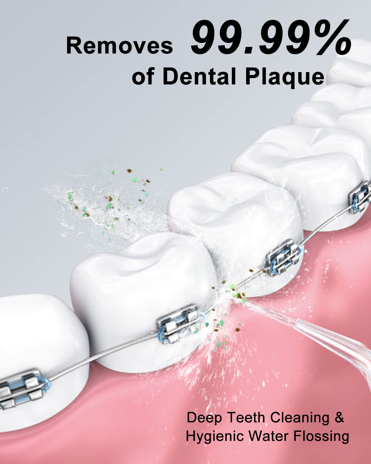 MySmile Idropulsore dentale senza fili da 350 ml, per la pulizia dei denti, impermeabile IPX7, portatile, per la pulizia dei denti, con 5 modalità, 8 punte a getto e una borsa da viaggio (bianco)