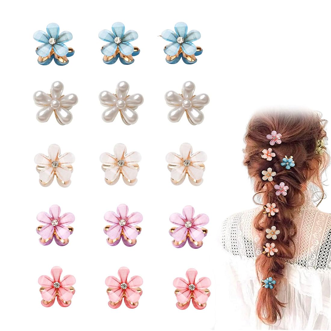 KGDUYC Pinzas Pelo Mujer,Pinzas para el Pelo,Pinza Pelo Mujer,Pinza Pelo Mujer,Mini Horquillas de Cristal adecuadas para Bodas y Uso Diario (15 Piezas)