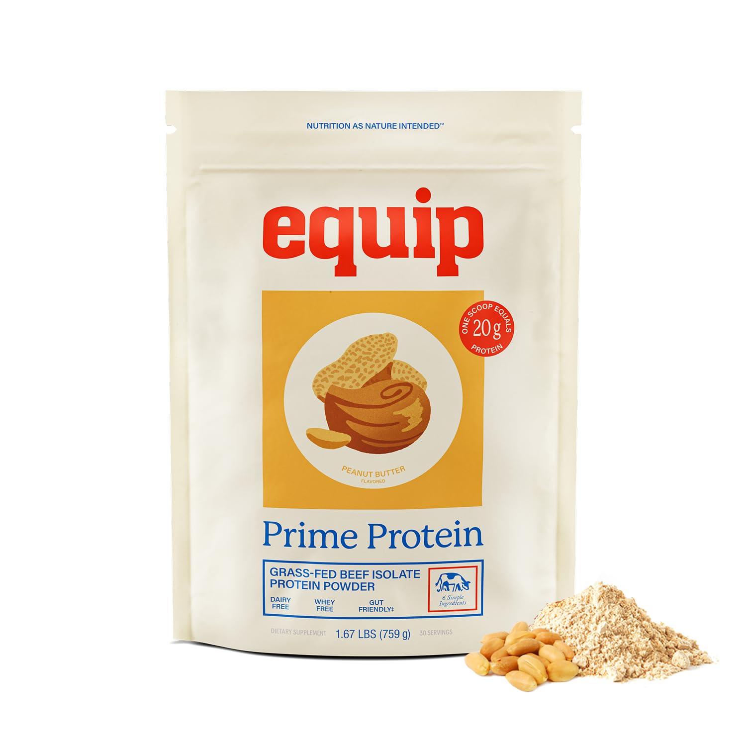 - Equip Foods Prime Protein Powder | Clean, Grass Fed Beef Protein Powder for Women & Men | Carnivore Protein Isolate | Paleo, Keto Friendly | Gluten & Dairy Free | 30 Servings, Peanut Butter