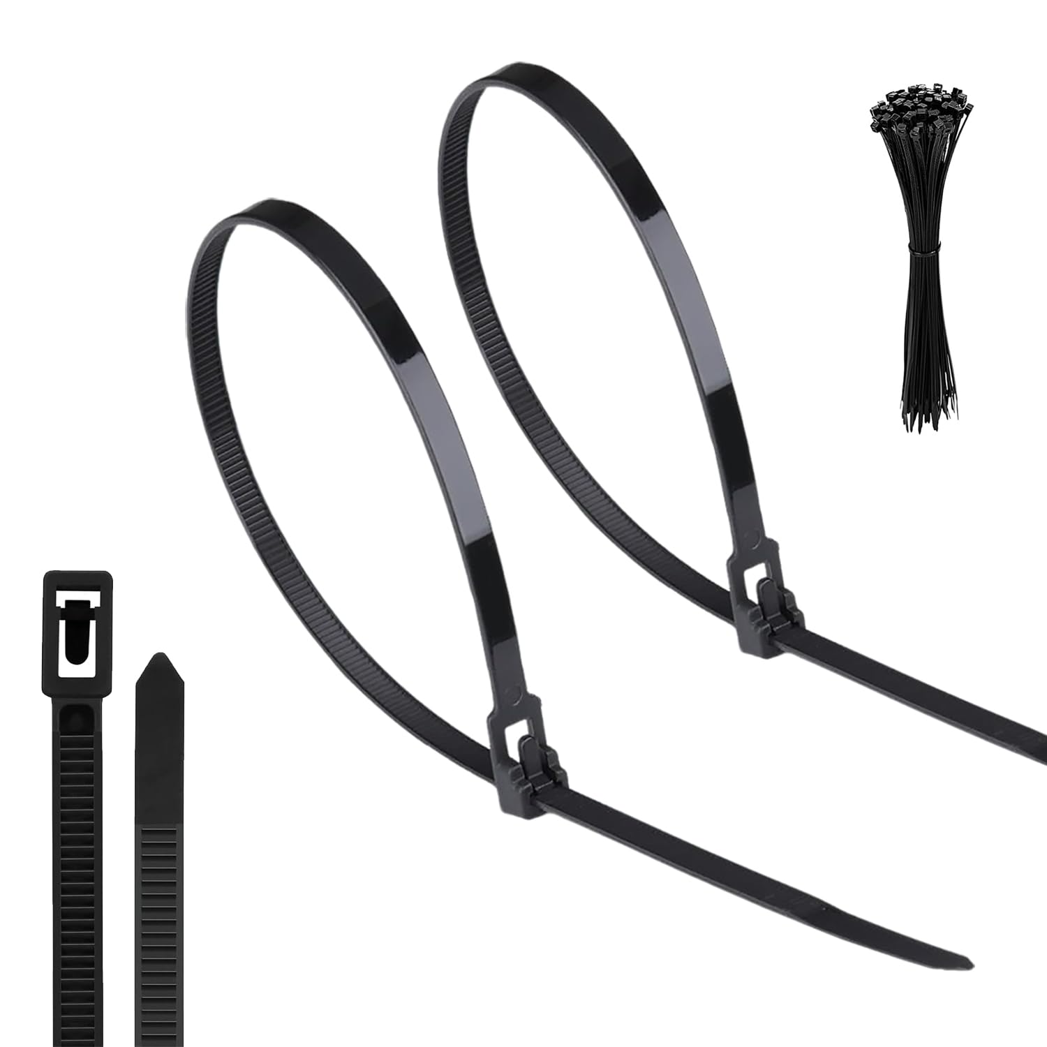 Yatrosynth Black 50 Pack Reusable Cable Ties 200Mm×4.8Mm, Heavy Duty Strong Nylon Premium Self Locking, For Home, Garden, Cable, Pipe, Office And Workshop