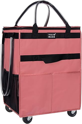 Miniatura 24 de Bolsa de comestibles reutilizable con ruedas, carrito de compras, bolsa con ruedas con 8 bolsillos y cubierta con cremallera, plegable, asas