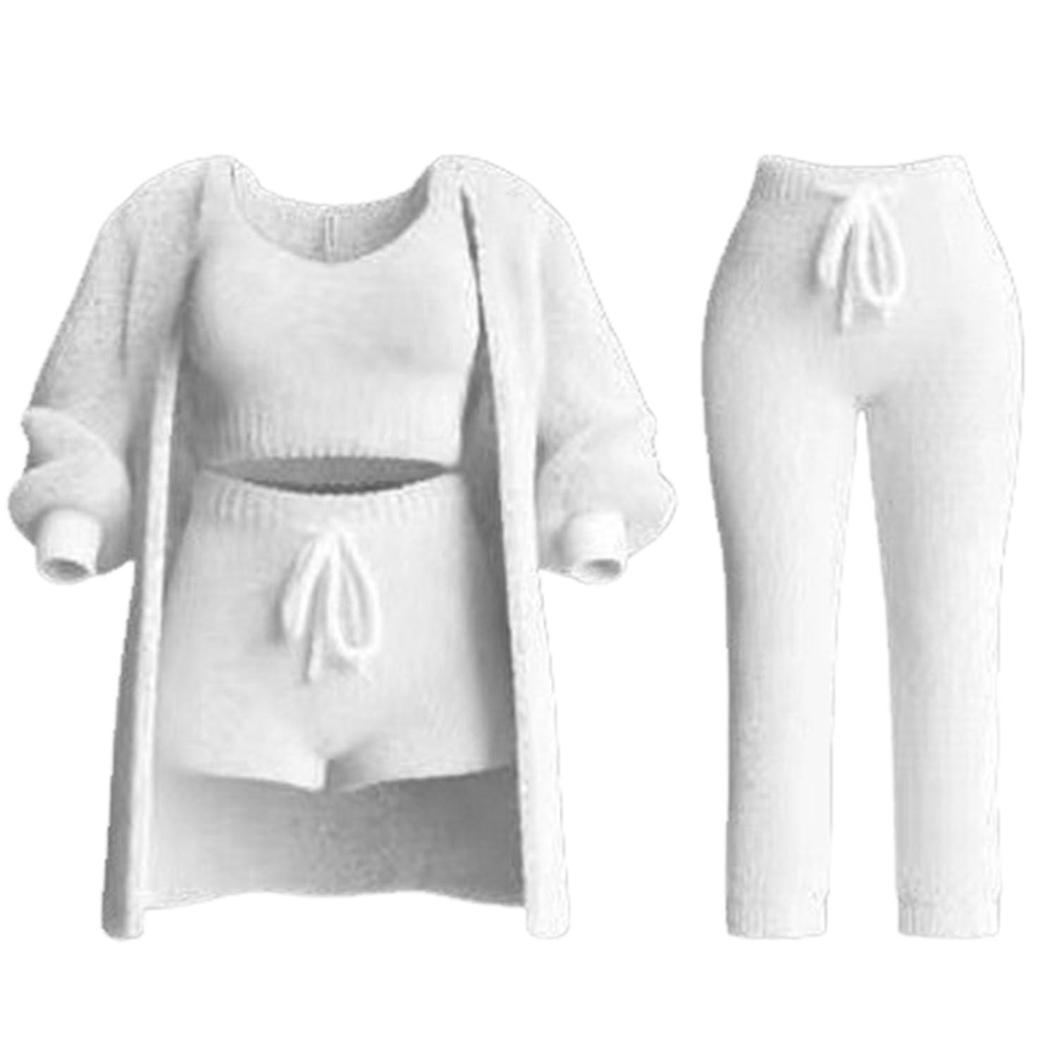 Ensemble de tricot Misscosy 4 pièces, tenue sexy en 4 pièces pour femme, pyjama en polaire, cardigan chaud, gilet