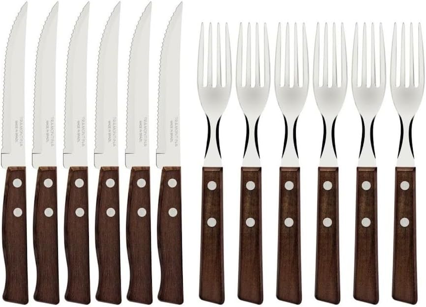 toramontexi-na Traditional steak fork & Steak Knife 12pc Plastic Pack 6 Knife Fork 6 Pcs 22299/009