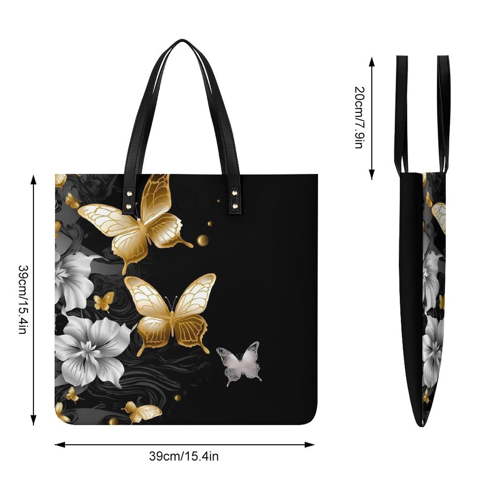 Gold White Butterflies Black Large Leather Handbags Women Fashion Handbag Multifunctional Travel Bag It Is A Great Gift for Mothers, Teachers, Friends, Bridesmaids