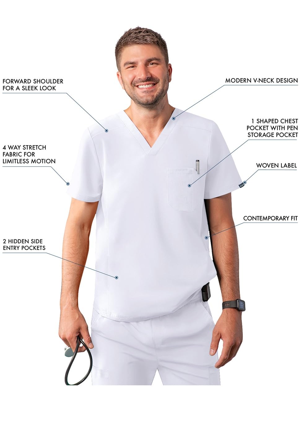 ADAR Medical Uniforms A6010wht Medical Scrubs Shirt Hombre