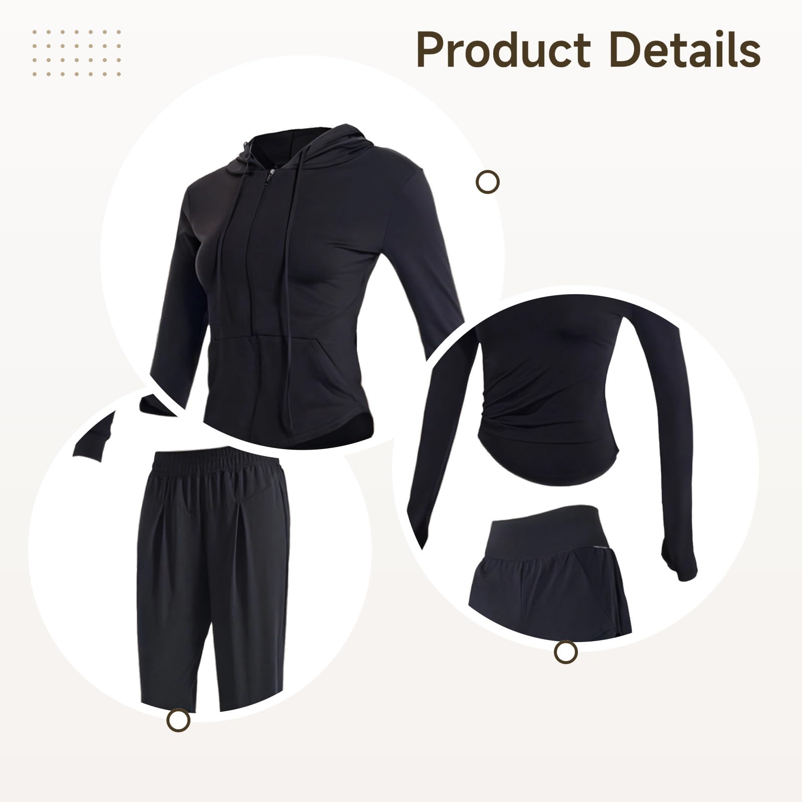Conjunto deportivo de 5 piezas para mujer, camiseta de yoga de manga larga, tela transpirable, se adapta a mujeres de 5 pies a 5 pies 11, 175 libras a 330 libras