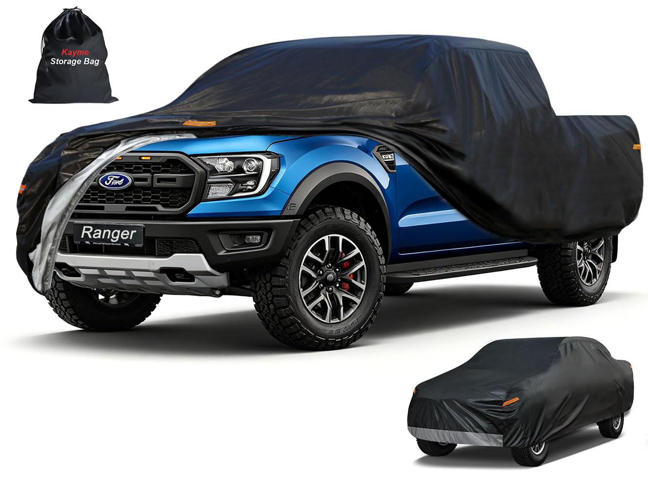 Kayme Housse de camion à 7 couches compatible Ford Ranger (2019-2025) Super Cab/Crew Cab Bed, imperméable tous temps, housse de camionnette d'extérieur robuste protection contre le soleil, les UV et