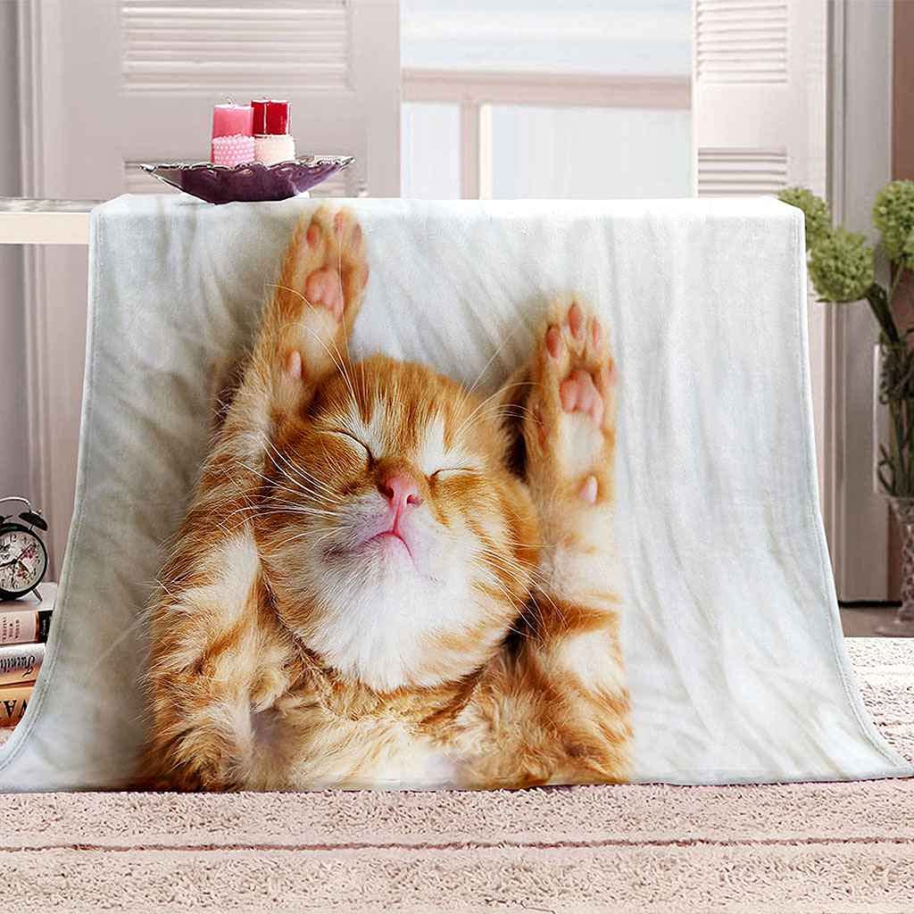 Couverture microfibre chat jaune contre le froid : profitez d'une douceur 3D