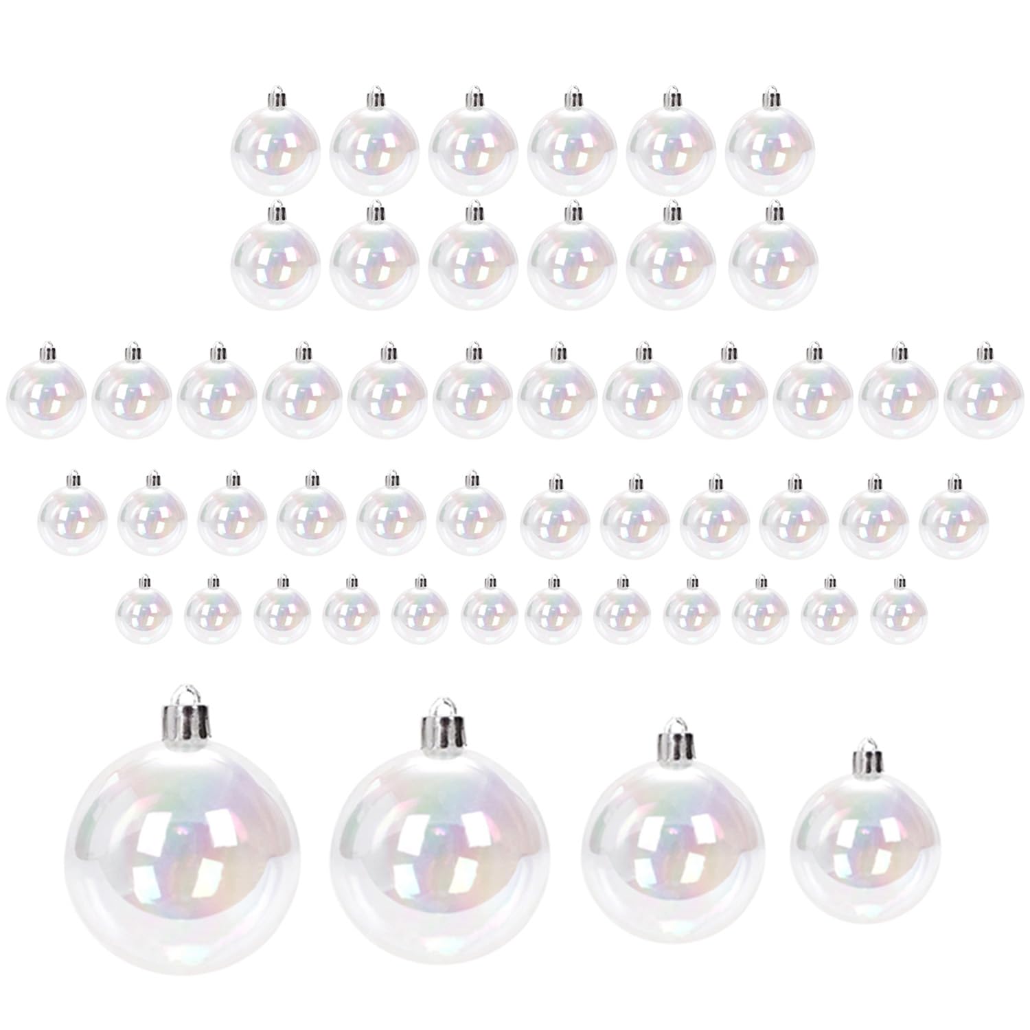 48 Pcs Iridescent Christmas Ornaments, 4 Sizes, DIY Fillable Iridescent Christmas Balls for Tree, Wedding, Party, New Year