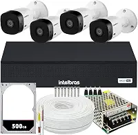 Kit Cftv 4 Cameras Full Hd VHL 1220 Dvr Intelbras 3004-C 5x1