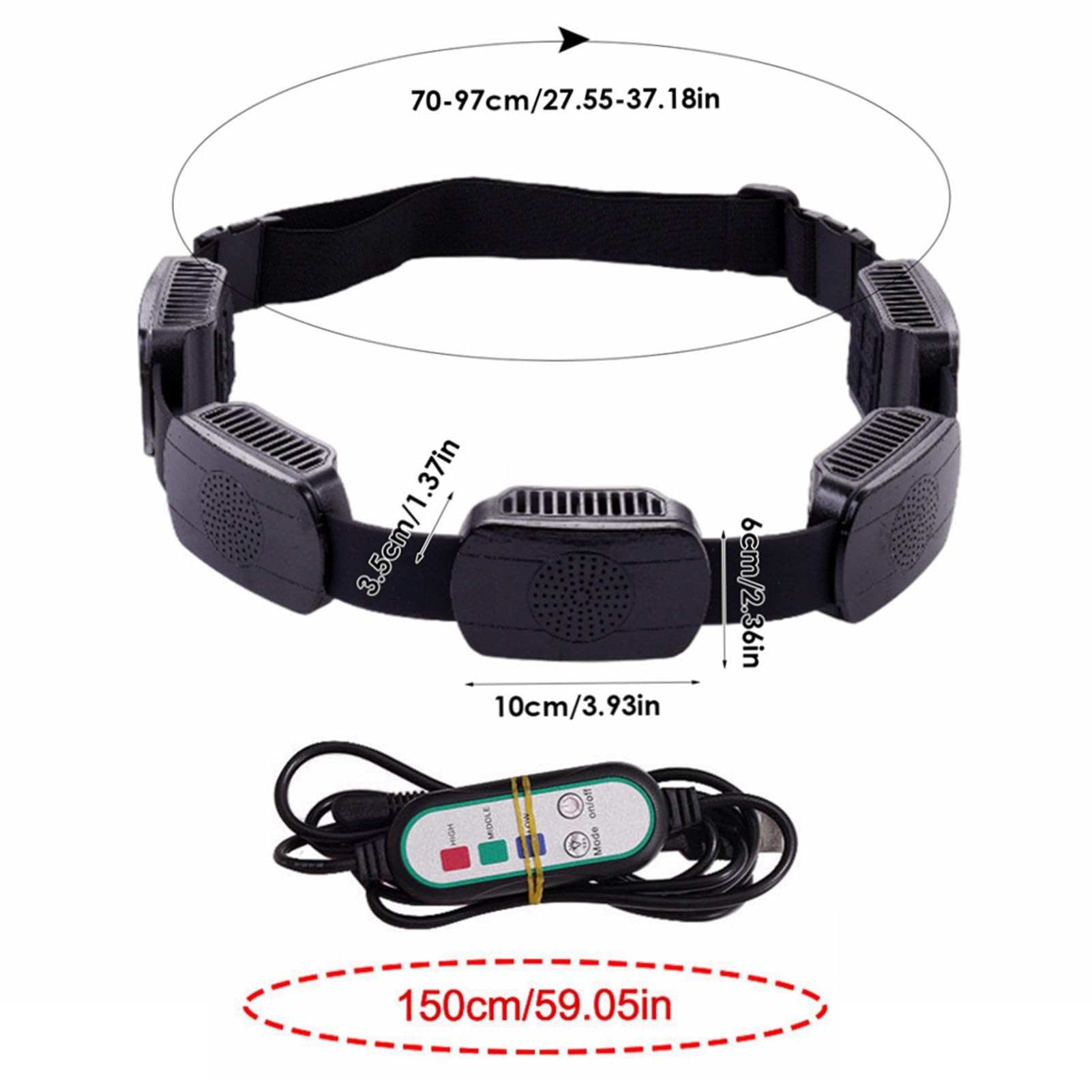Tosuny Ventilatore in Vita Indossabile Regolabile |Ventola di Raffreddamento a Basso Rumore a 3 velocità per Cintura da Camicia da Esterno, Nera