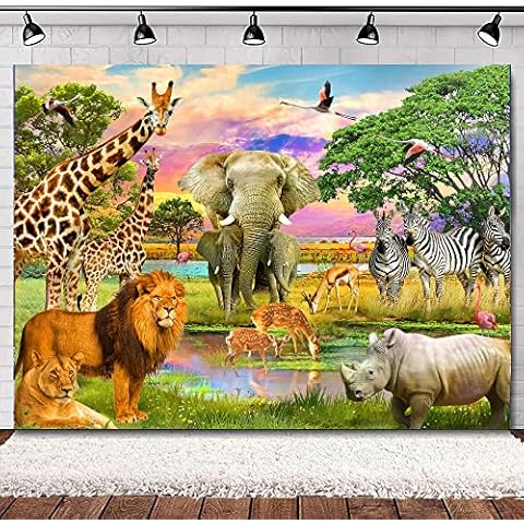 SVBright Jungle Backdrop 7Wx5H Safari Zoo Background Wildlife Summer Tropical Animal Desert African for Boy Birthday Party Baby Shower Decorations Photography Background Banner Photo Booth Studio Cover
