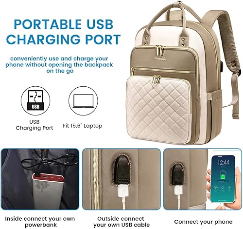 Miniatura 5 de LOVEVOOK - Mochila para laptop para mujeres, resistente al agua, mochila de trabajo y viaje con monedero, elegante, para la universidad, negocios,
