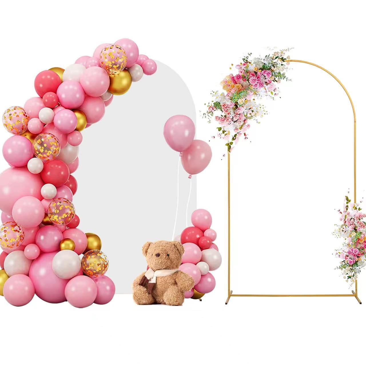 SuuWoee 7.2 FT Wedding Arch Backdrop Stand and White Arch Cover, Gold Balloon Arched Frame White Cover for Birthday Party Ceremony Bridal Baby Shower Event Decor