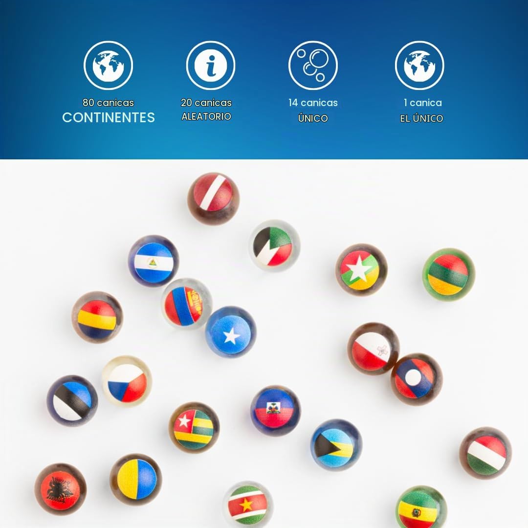 Colección Completa de 115 Canicas Small World Collection | Banderas del Mundo | 16 mm Ideal para Circuitos y Carreras de Canicas