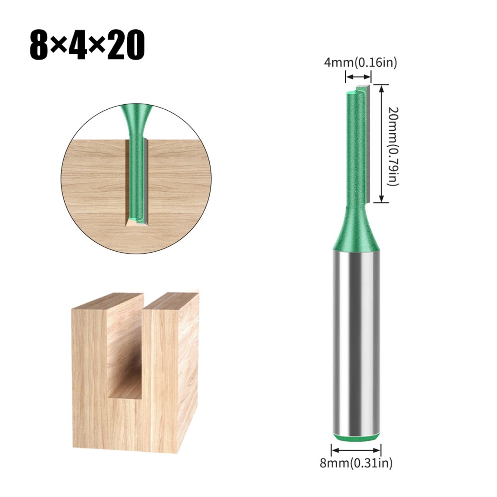 MACHSWON Straight Router Bit 8mm Shank,Double Flute Woodworking Milling Cutter Router Bits 4mm Cut Diameter 20mm Cut Length Cutting Trimming Cutter Routing Bits - Image 2