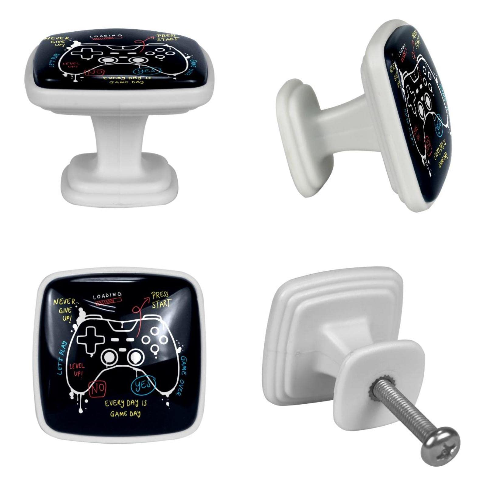 Eslifey 4 Pack Cabinet Knobs Grunge Gaming Controller Drawer Knobs Square Glass Knobs Dresser Pulls Hardware Cupboard Wardrobe Handles for Kitchen Glowing in The Dark - Image 4
