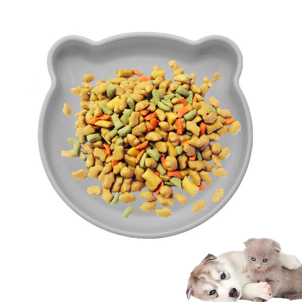 Roysmart Comedero para gatos de silicona, plano, cuenco para gatos, cuencos para gatos, con ventosa, cuenco de agua para perros, gatos, conejos, plato para comida seca y (gris)