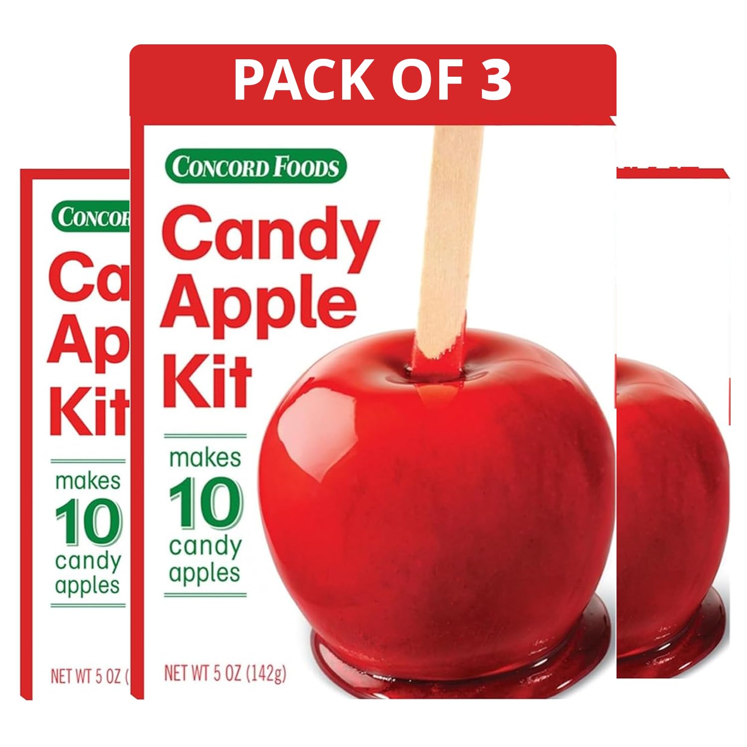 Concord Foods Candy Apple Kit (3 Pack) – Classic Red Apples for Family Treats, Carnivals, Fairs, and Fundraisers – Includes Candy Apple Mix and 10 Sticks – Easy, Fun, and Delicious – 5 oz Box