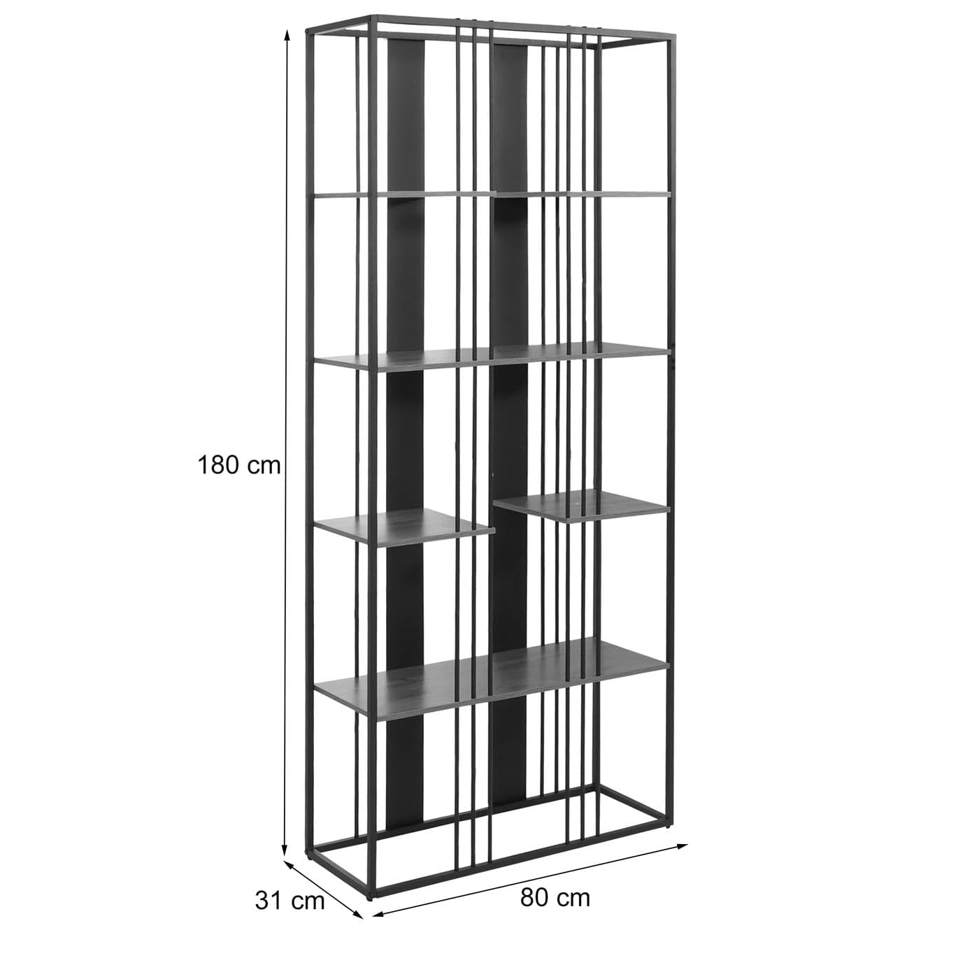 Scaffale HWC-P12, libreria alta, metallo industriale melaminico certificato MVG 180x80x31cm - nero, marrone
