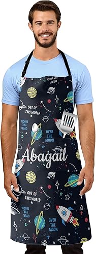 Miniatura 9 de Delantal impermeable personalizado de Navidad en el espacio, con bolsillos para hombres y mujeres, chef, hogar, cocina, restaurante