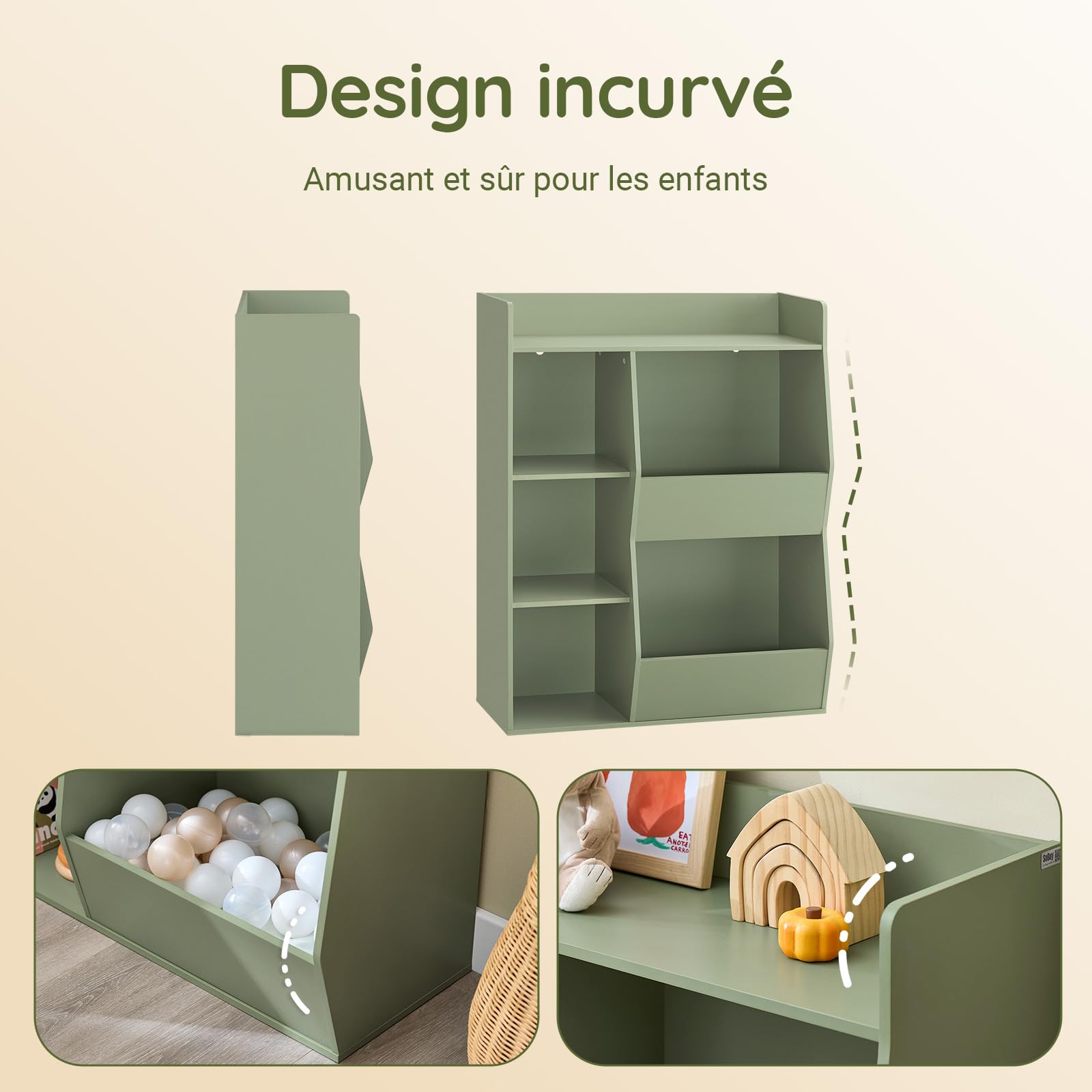 SoBuy Bibliothèque Enfant Rangement Jouet Enfant avec 5 Compartiments Meuble Rangement Jouet Étagère Bibliothèque Porte-revues Vert 80x34x104cm KMB55-K-GR