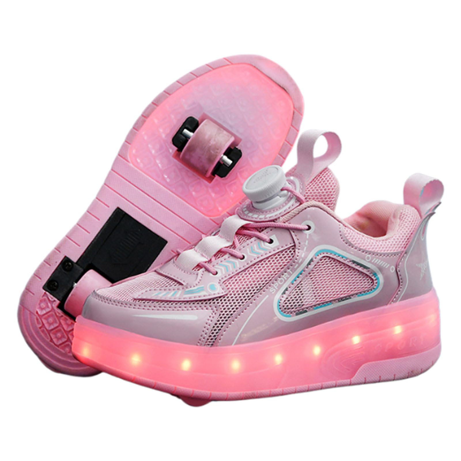 Zapatillas Deportivas con Dos Ruedas y Luces,Zapatillas con Ruedas,Zapatos con Ruedas y LED Luces para Niña,Recargables,Multiusos,para Regalos de cumpleaños y Navidad