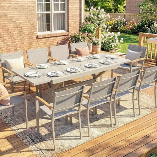 dechome - tavolo da esterno giardino, allungabile, rettangolare, in alluminio/acciaio, 154-214x85x73 cm, grigio