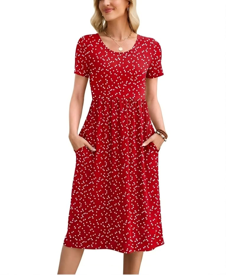 Image of Heymoments Women's Casual Short Sleeve Midi Dress with Pockets