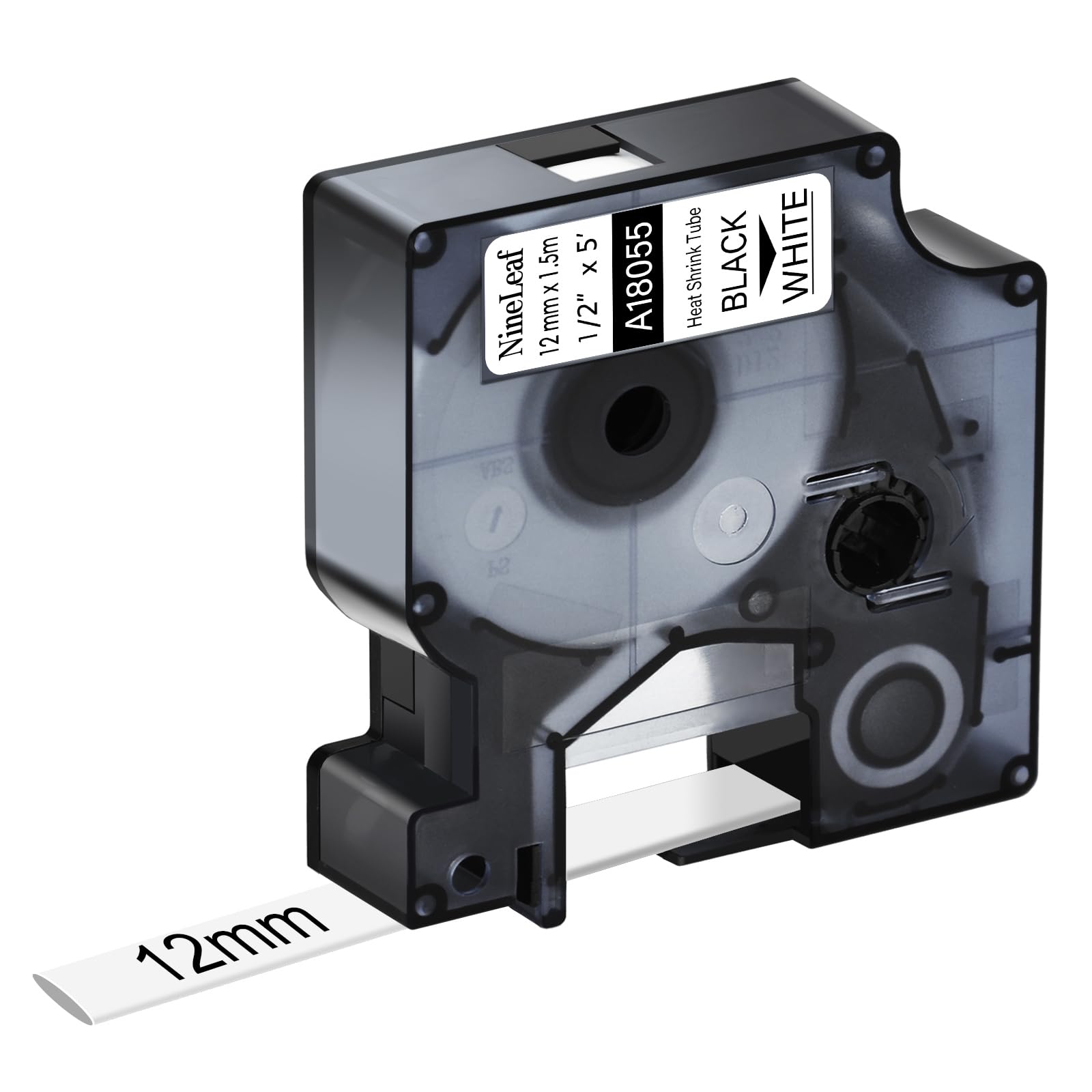 NineLeaf kompatibel für Dymo Rhino Industrie Schrumpfschlauch-Kabeletiketten 18055 S0718300 12mm x 1.5m Bänder Schwarz auf Weiß für Rhino 3000 4200 5000 5200 6000 3M PL150 Beschriftungsgerät, 30PK