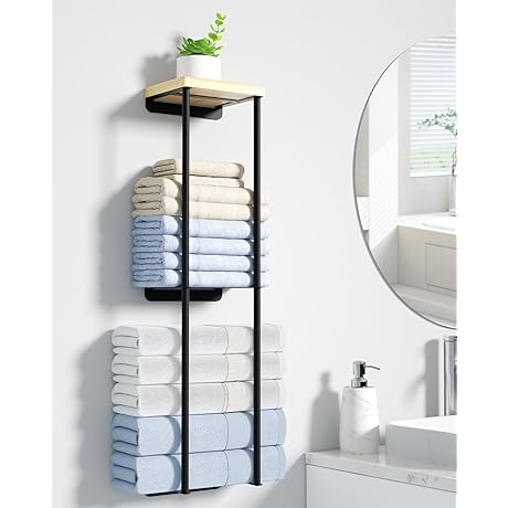 Towel Racks for Bathroom: Wall Towel Holder with Wood Shelf for Small Bathrooms