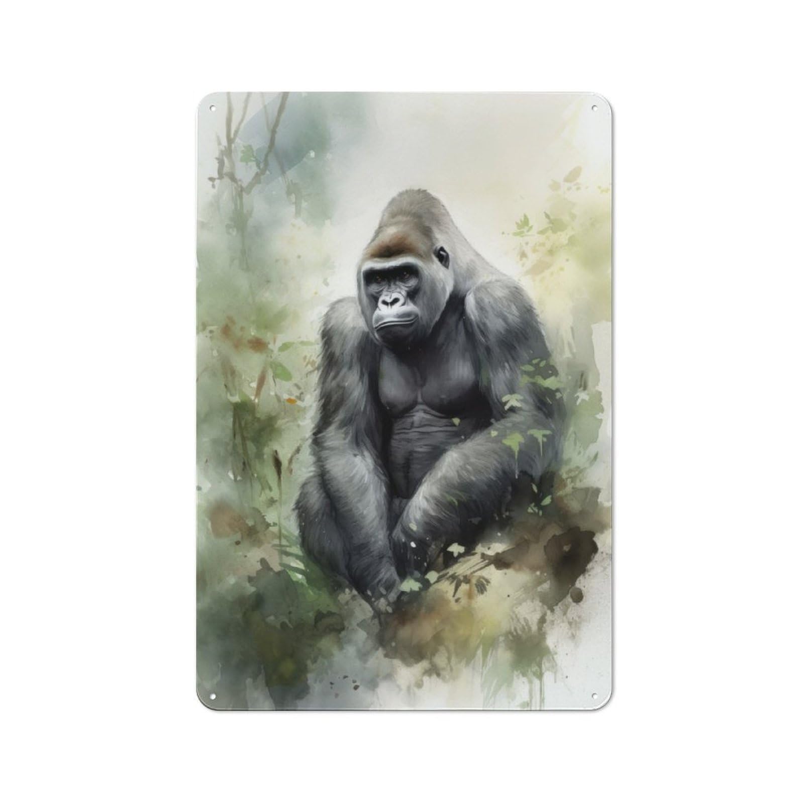 Junmoney Gorilla Watercolor Painting Rustic Metal Wall Sign 30X20cm For Hobby Room Or Studio, For Vintage Wall Decor Fans, For Themed Room Decoration