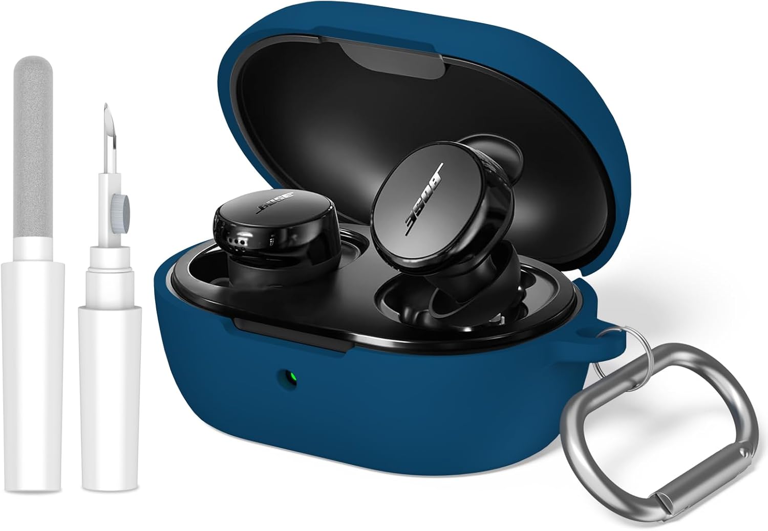 Case for Bose New QuietComfort Earbuds(2024) Soft Silicone Shockproof Protective Cover for Bose New QuietComfort Earbuds Case Cover with Carabiner & Cleaner Kit (Midnight Blue)