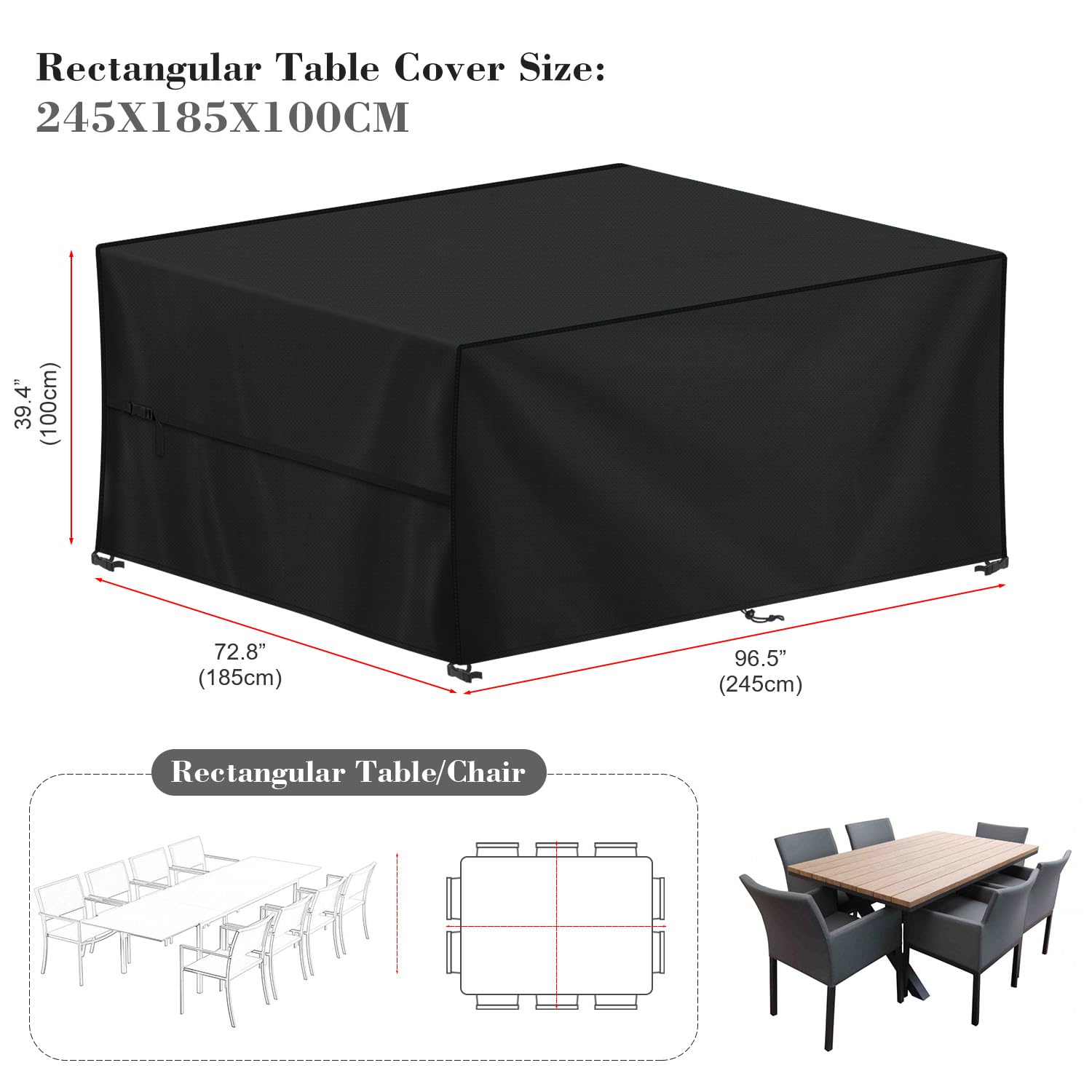 LAMUNI Coperture per Mobili da Giardino, 245x185x100cm Copertura Tavolo Esterno Telo Copertura per Giardino, Anti-UV Copridivano Esterno Impermeabile Telo Copri Divano da Giardino, Rettangolare