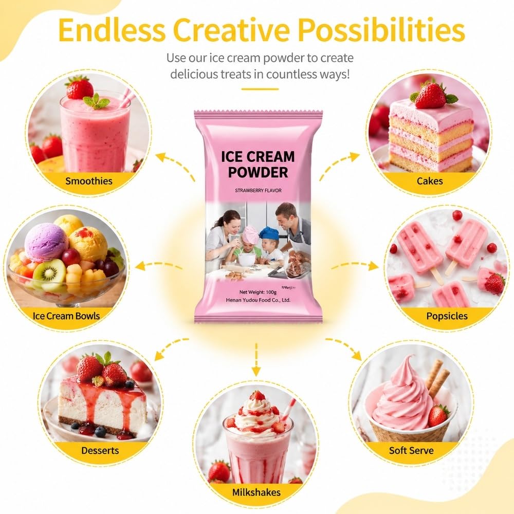 Poudre de crème glacée maison, 6 saveurs, 100 g par sachet