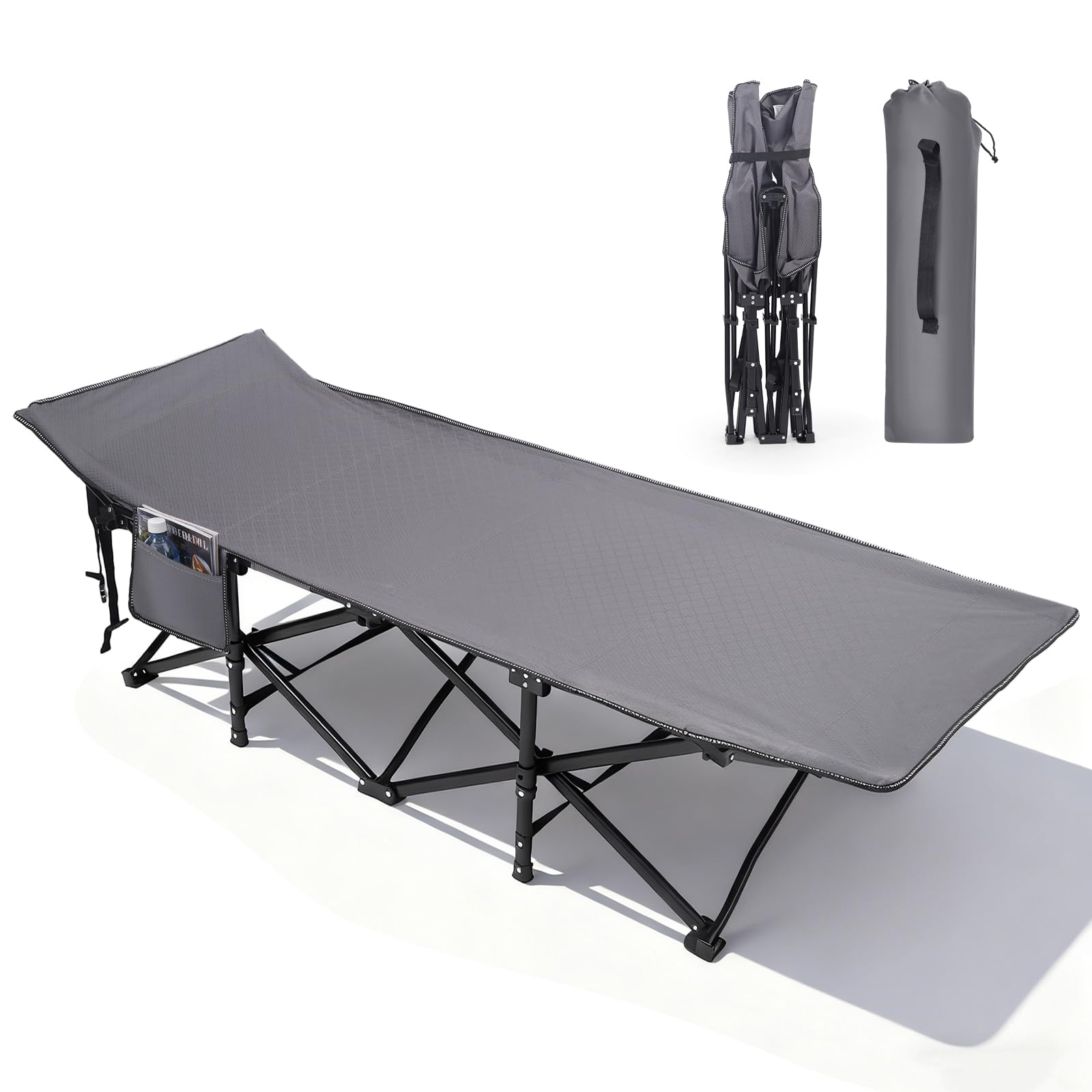 Sekey Campingbett klappbar XXL, 190 x 71 x 35 cm, extrabreite Campingliege, mit verstärkten Stahlrohren und hochwertigem Oxford-Gewebe, Feldbett – ideal als Angelliege und für Camping