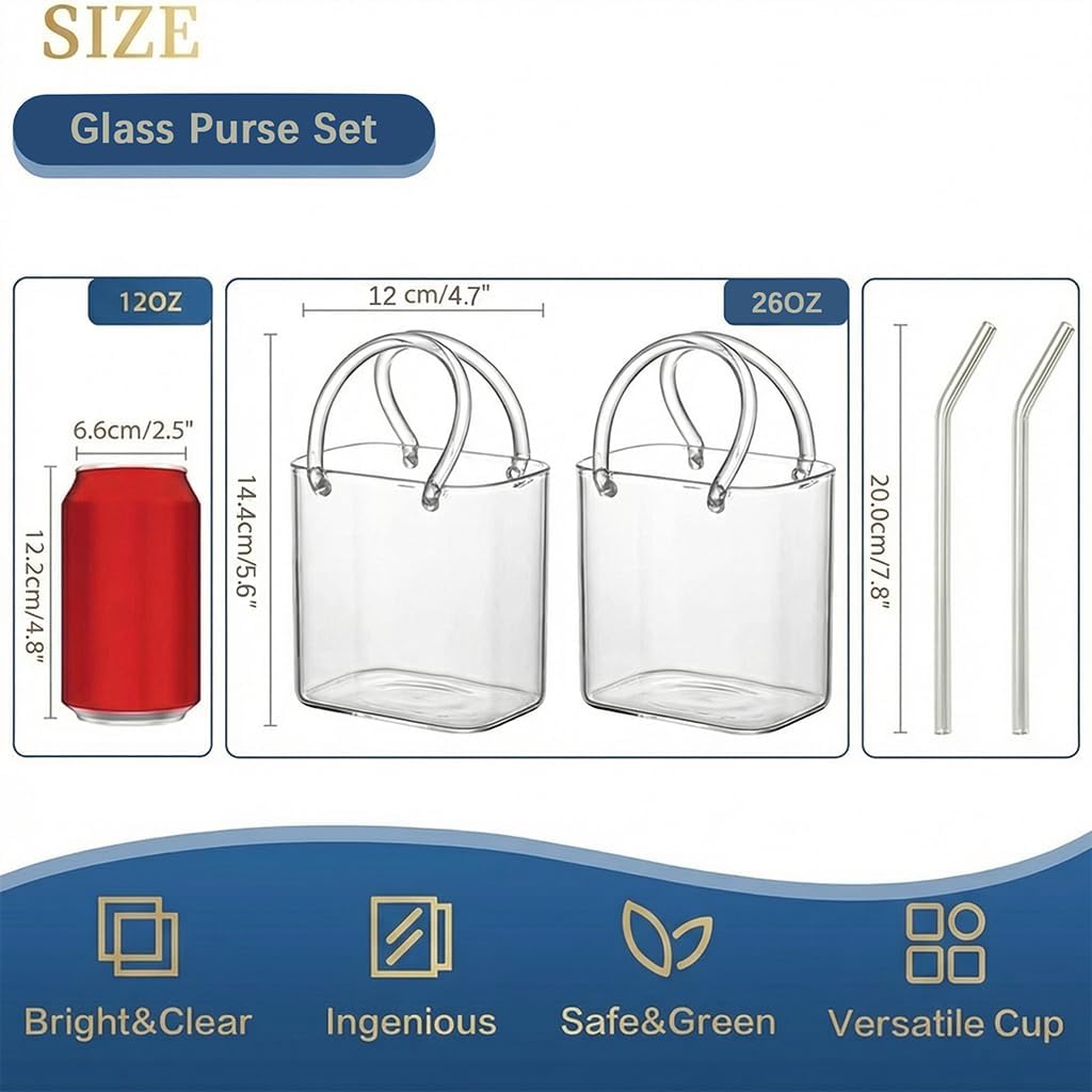 Glass Purse for Drinks 26oz - Unique Purse Drinking Glass with Handle - High Borosilicate Glass Purse Vase for Cocktails, Iced Coffee, Matcha - Trendy Handbag Shaped Cup for Parties (4)