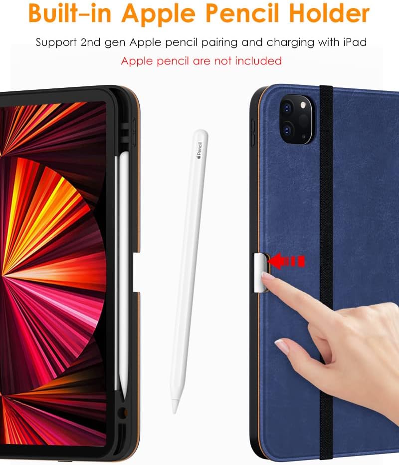 DTTO Case for iPad Pro 11 Inch 4th / 3rd / 2nd / 1st Generation 2022/2021/2020/2018,Premium PU Leather Folio Stand Cover with Hand Strap, Auto Wake/Sleep,Multiple Viewing Angles, Navy Blue - Image 4