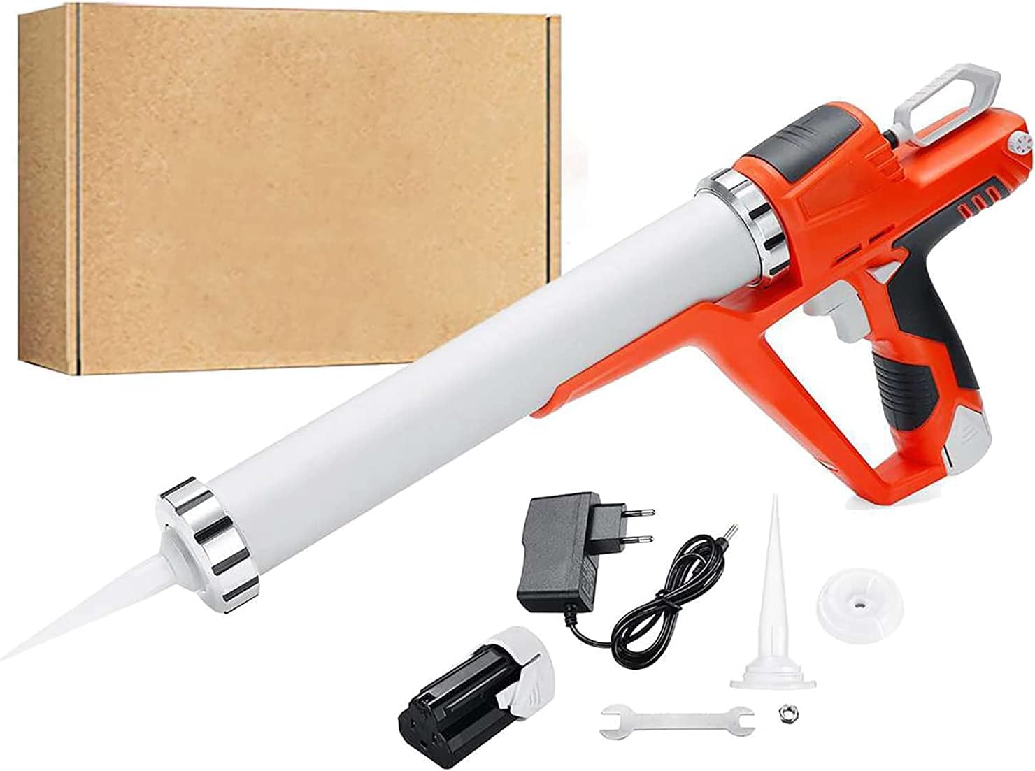Pistola de calafateo inalámbrica sin Goteo, Kit de Pistola de Adhesivo y calafateo eléctrico de 12 V 10 oz/300 ml con Cargador rápido y batería de Litio de 1,5 Ah, Pistola de Cartucho con Carro Gira