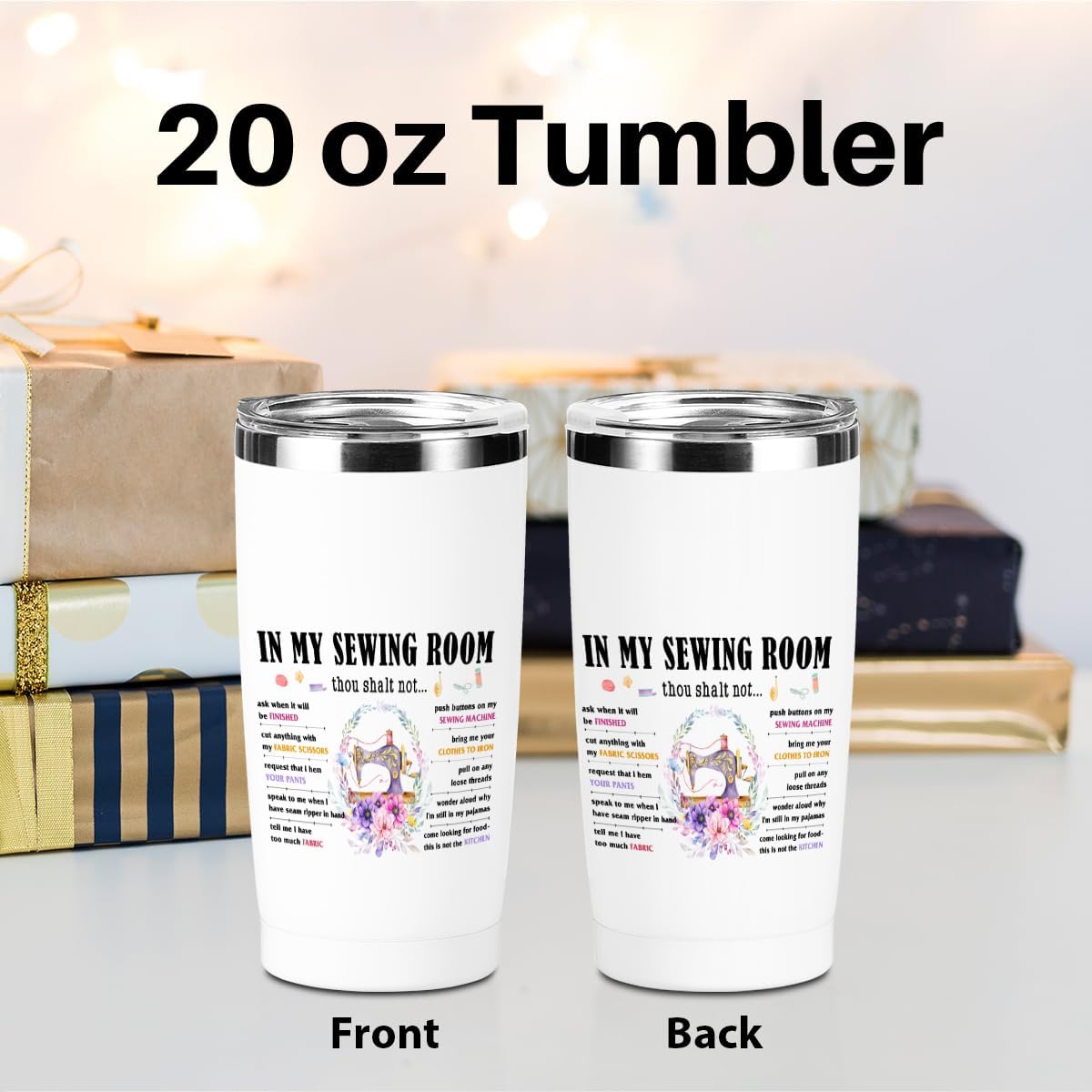 Funny Sewing Lovers Gifts Tumbler, 20 oz Stainless Steel Coffee Mug,Travel Cup,Insulated Cup with Lid for Car, Novelty Quilting Gifts for Women Girlfriend Mother Wife Grandma Christmas Birthday - Image 2