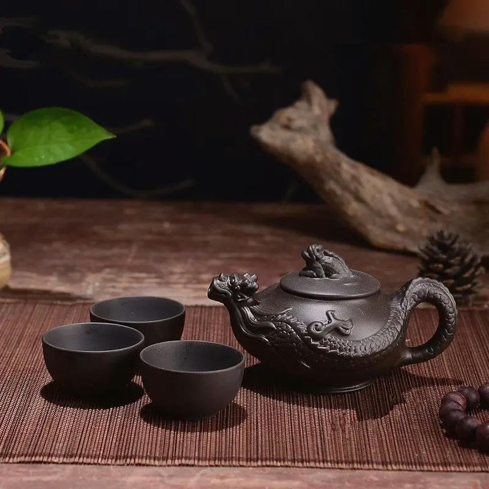 GUOZIF 150ml Yixing Teapot Purple Clay Kung Fu Tea Set Handmade Dragon Elephant Squirrel Tea Pot With 3pcs Cup Set