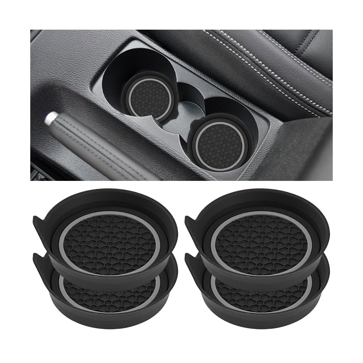 HZEL Car Cup Holder Coasters, 4PCS Non Slip Waterproof Vehicle Water Bottle Pads, Recessed Automotive Interior Drink Mat Decoration Accessories,