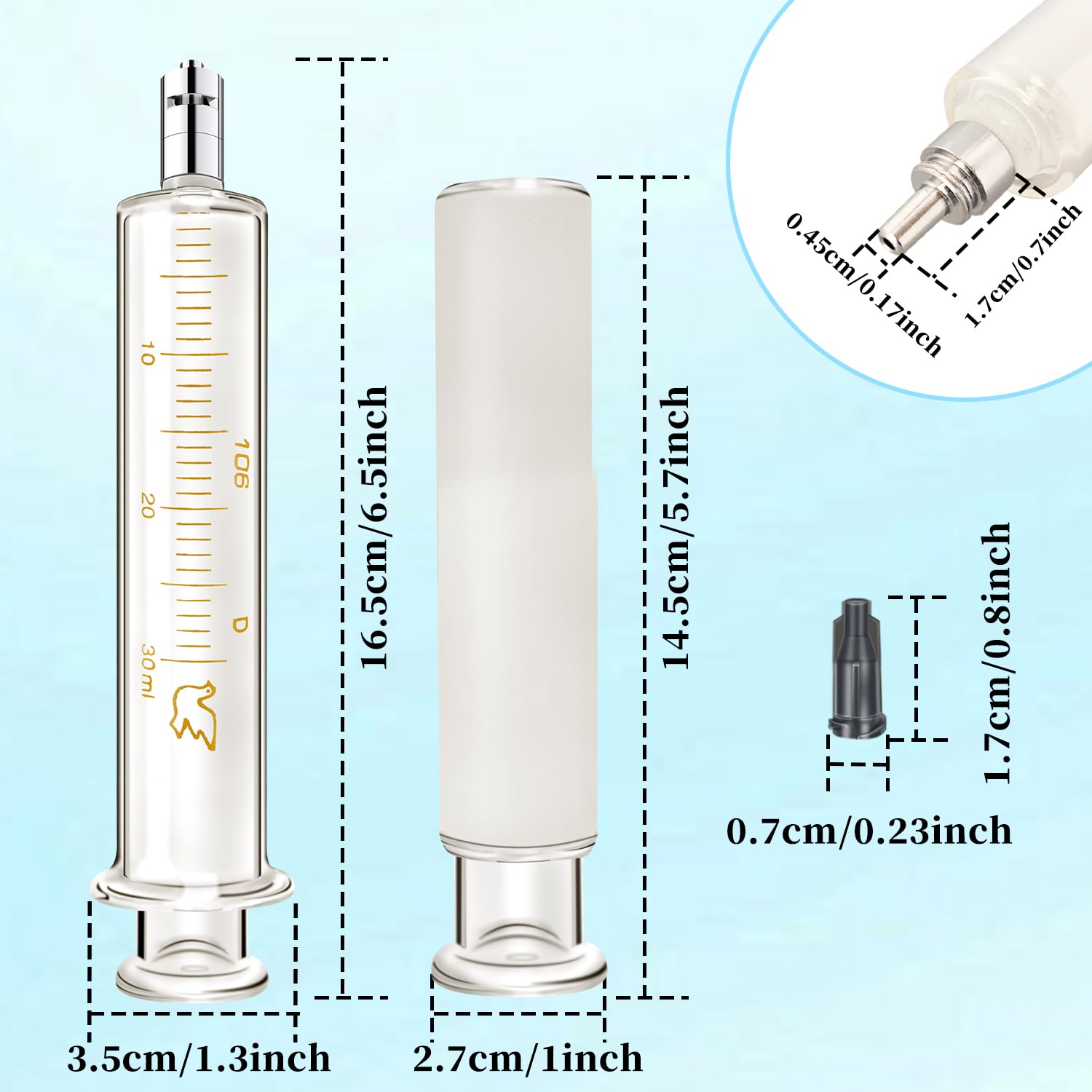 Confezione da 2 siringhe in vetro con tappo da 30 ml per laboratorio