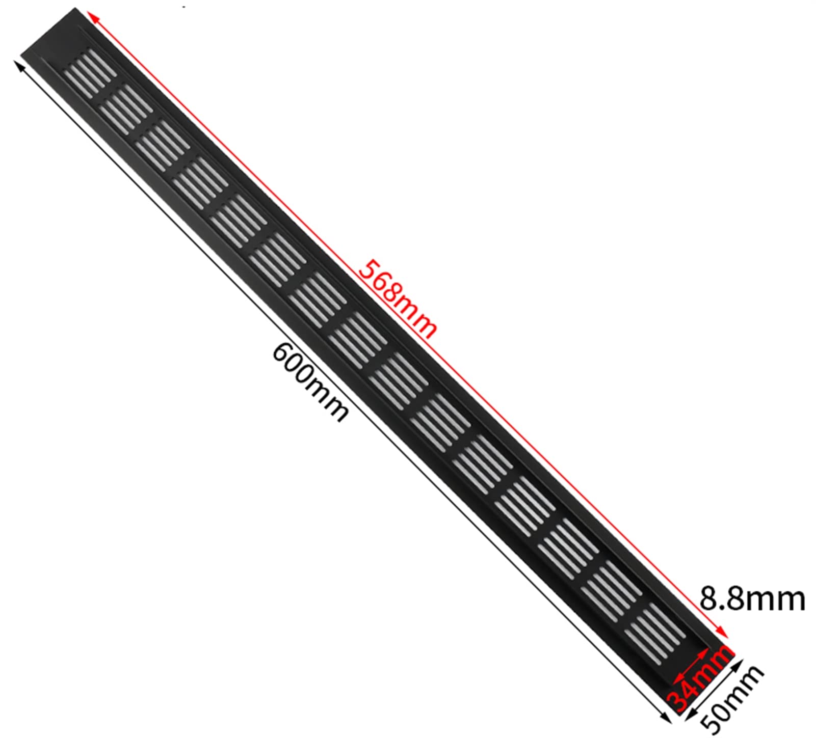 Liveinu Lüftungsgitter 50x800mm Schwarz – Mit Insektenschutz, Verstellbaren Dämpfern Für Decke/Wand/Boden