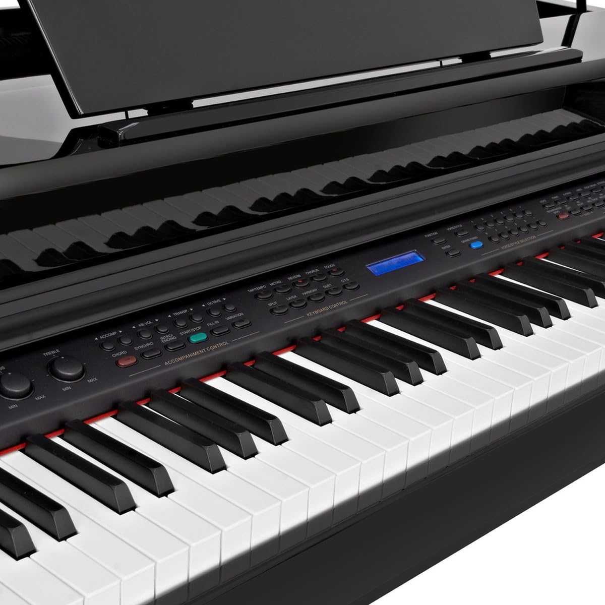 GDP-200 Pianoforte a Coda Digitale con Panca di Gear4music | Costruzione Splendida con Finitura Nera Lucida, 128 Voci Realistiche e Tasti Pesati, Panca da Piano Deluxe Inclusa