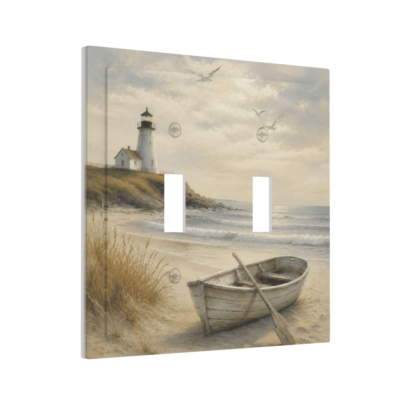 Thsanju Coastal Lighthouse Boat Outlet Covers Double Toggle Light Switch Covers Decorative Nautical Beach Ocean 2 Gang Wall Plate Cover Dual Device Electrical Switchplate Faceplate For Bedroom Decor